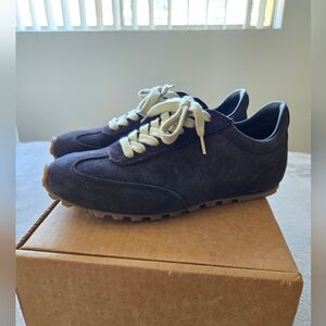 JAMES PERSE Women's Suede Low Running Sneaker, Navy, 38